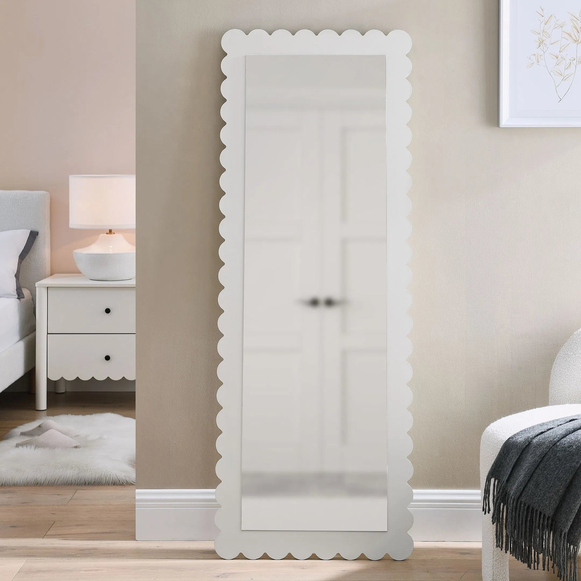 Kiowa Scalloped Rectangle Floor Mirror by Evans & Londeen. Made from unique in a transitional style.