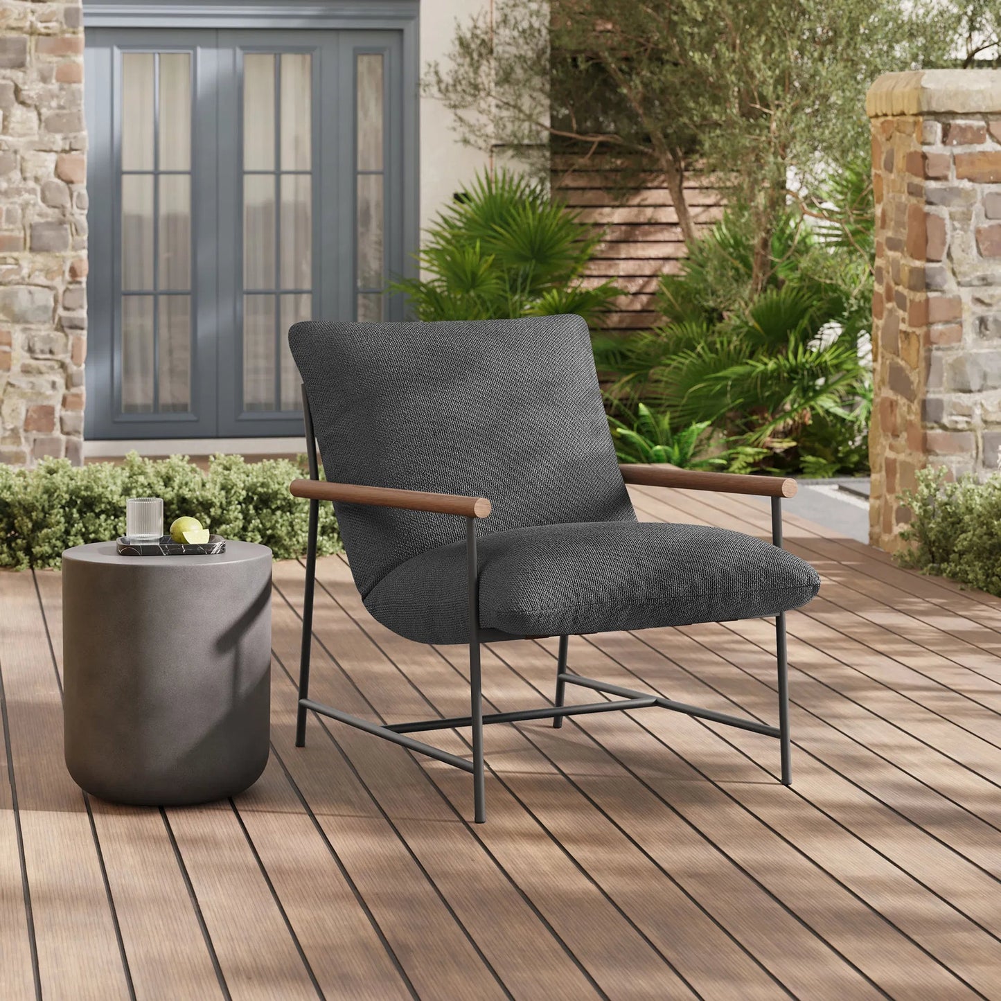 007 SI-2358356 | Lifestyle | Iron Boucle Sling Lounge Chair by Evans & Londeen. Made from boucle in a transitional style.