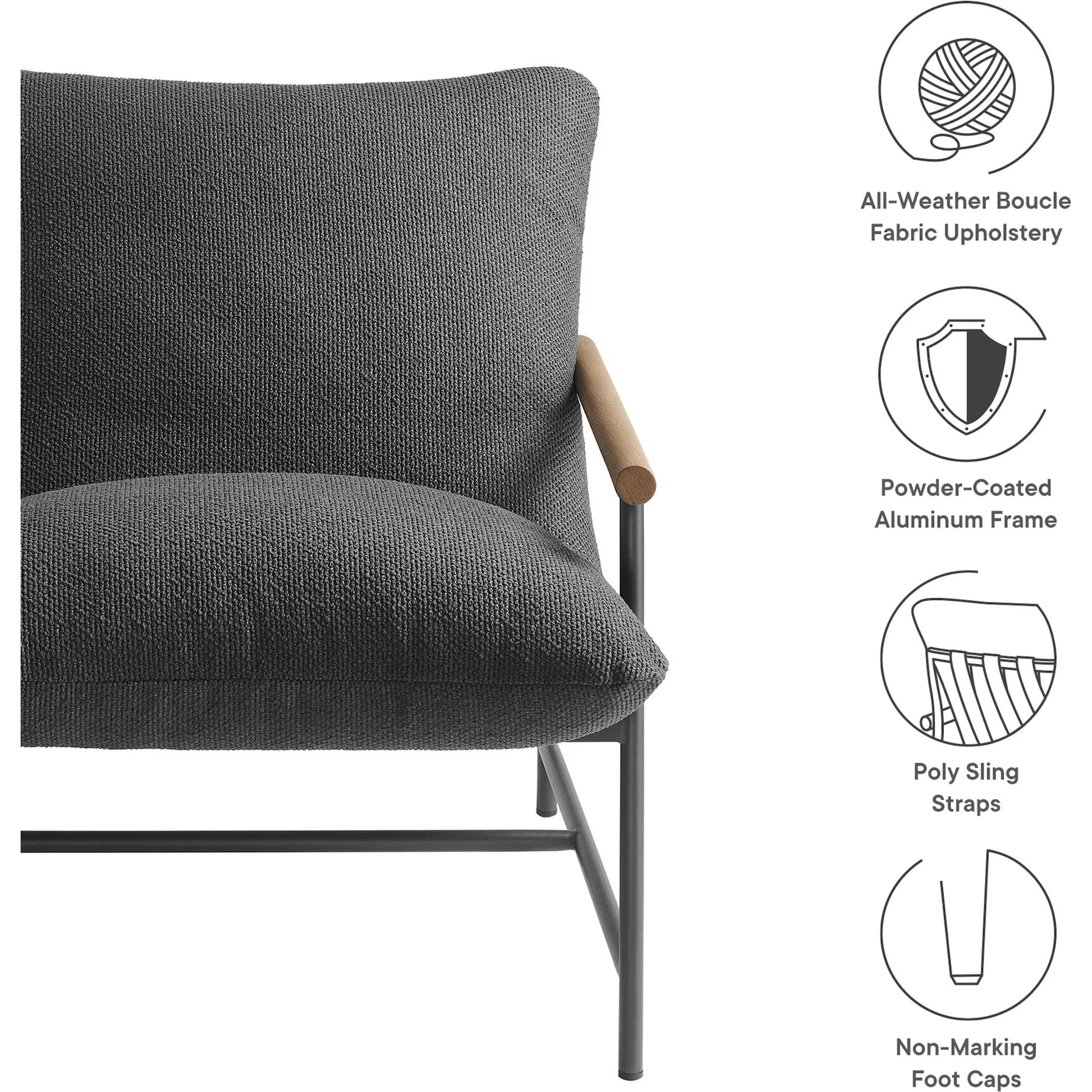 Iron Boucle Sling Lounge Chair by Evans & Londeen. Made from boucle in a transitional style.