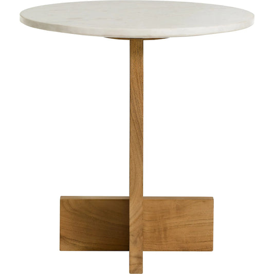 Fairfax Acacia Wood and Marble Side Table by Evans & Londeen in natural. Made from acacia wood, marble in a unique style.