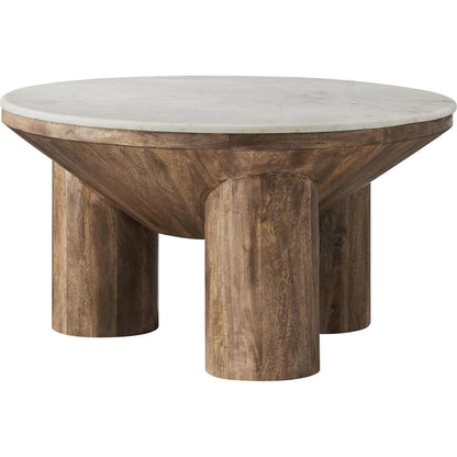 Danville 33" Round Wood Coffee Table With Marble Top by Evans & Londeen in walnut. Made from wood in a modern style.