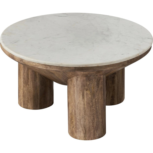 Koochiching 33" Round Wood Coffee Table With Marble Top by Evans & Londeen in walnut. Made from wood in a unique style.