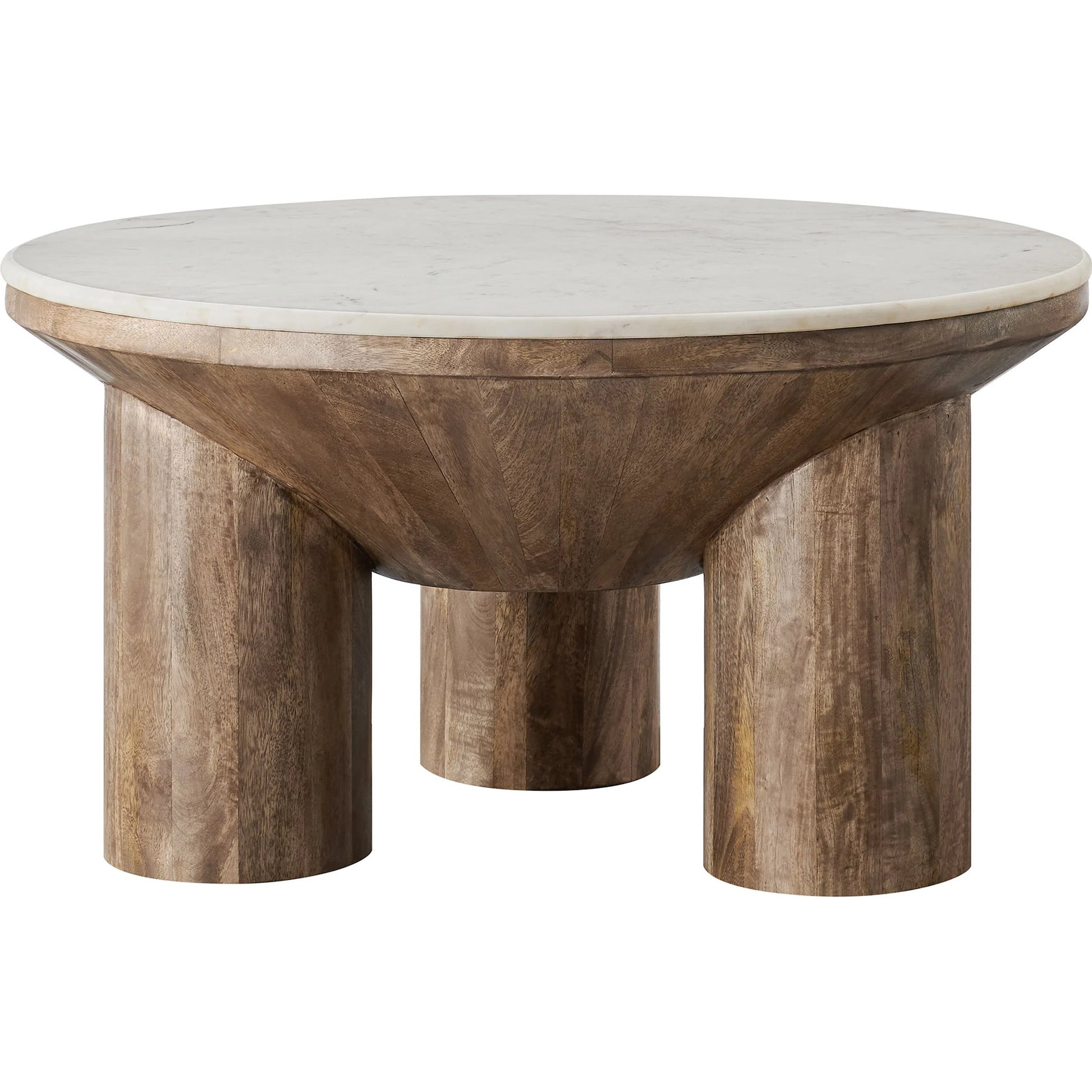 Danville 33" Round Wood Coffee Table With Marble Top by Evans & Londeen in walnut. Made from wood in a modern style.