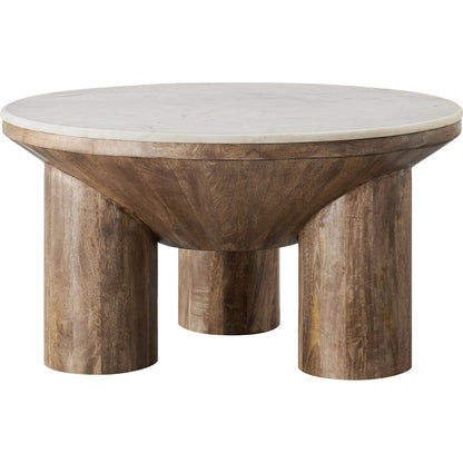 Danville 33" Round Wood Coffee Table With Marble Top by Evans & Londeen in walnut. Made from wood in a modern style.