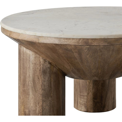 Danville 33" Round Wood Coffee Table With Marble Top by Evans & Londeen in walnut. Made from wood in a modern style.