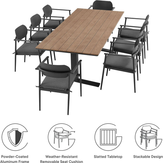 Richmond 9-Piece Patio Dining Set by Evans & Londeen. Made from aluminum in a unique style.