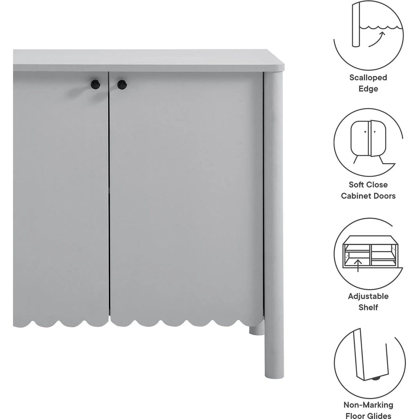 007 SI-2358415 | Closeup | Kiowa 35" 2-Door Scalloped Sideboard Cabinet by Evans & Londeen. Made from unique in a transitional style.