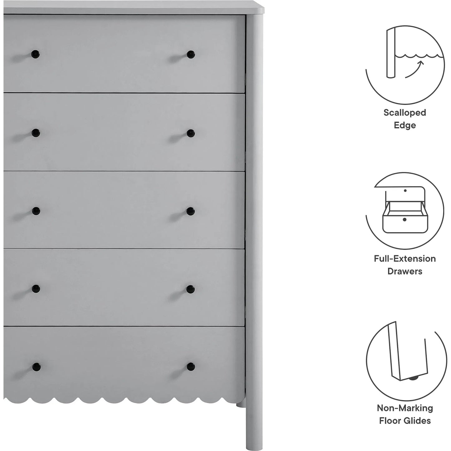 004 SI-2358427 | Closeup | Kiowa Scalloped 5-Drawer Chest by Evans & Londeen. Made from unique in a transitional style.