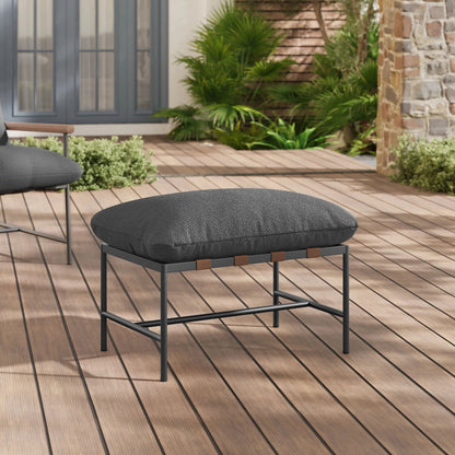 Iron Boucle Ottoman by Evans & Londeen. Made from boucle in a transitional style.