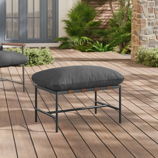 Craven Outdoor Boucle Ottoman by Evans & Londeen. Made from boucle in a unique style.