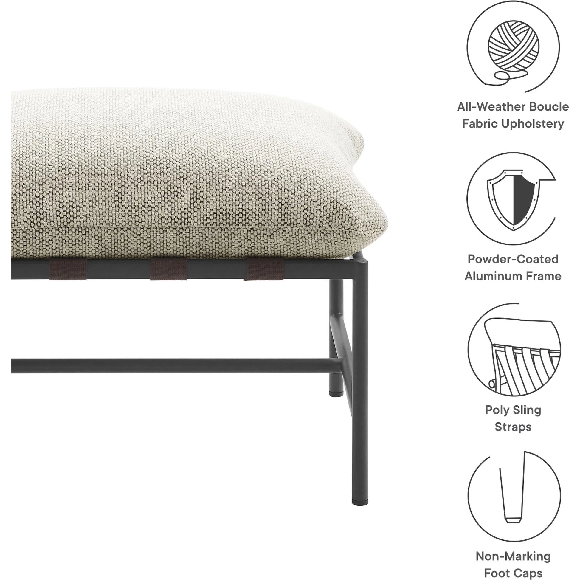 Iron Boucle Ottoman by Evans & Londeen. Made from boucle in a transitional style.