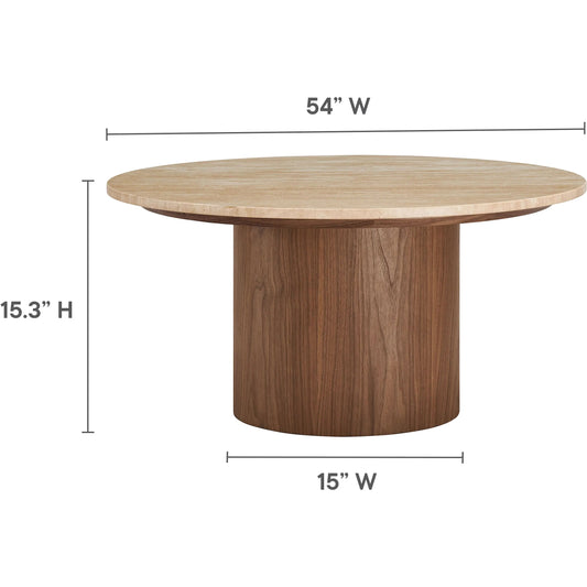 Ringgold Round Travertine Coffee Table by Evans & Londeen in walnut. Made from travertine in a unique style.