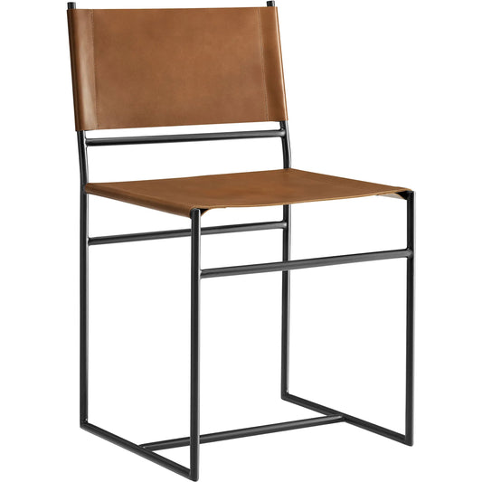 Montcalm Dining Chair by Evans & Londeen in tan. Made from leather, metal in a unique style.