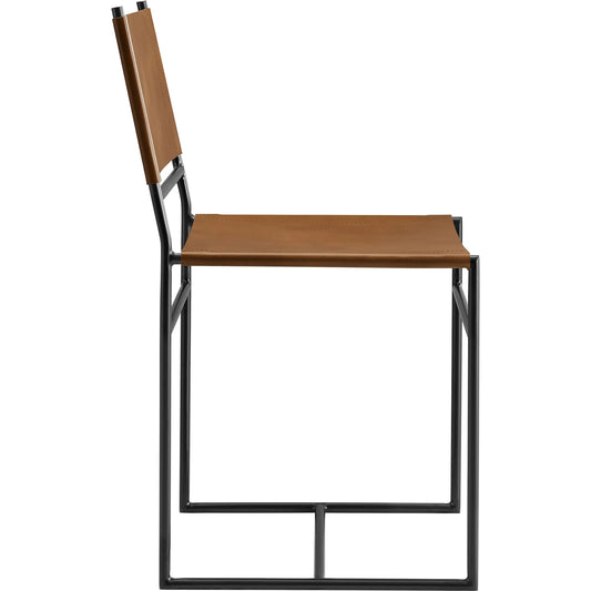 Montcalm Dining Chair by Evans & Londeen in tan. Made from leather, metal in a unique style.