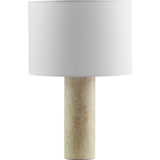 Hale Travertine Table Lamp With Drum Shade by Evans & Londeen in travertine. Made from travertine in a unique style.