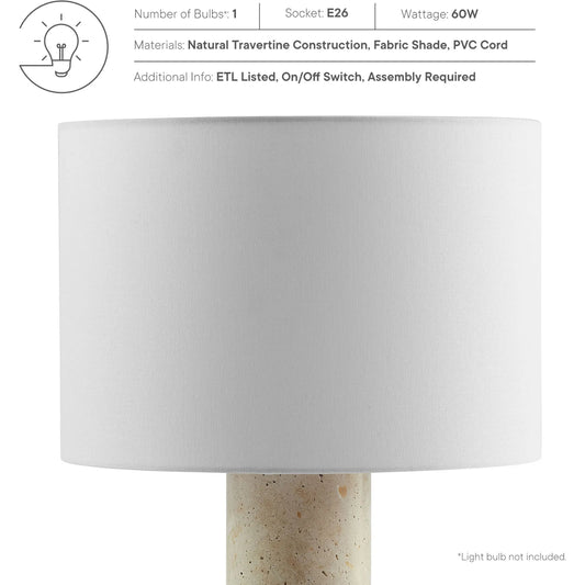 Hale Travertine Table Lamp With Drum Shade by Evans & Londeen in travertine. Made from travertine in a unique style.