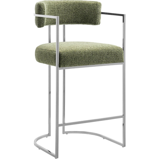 Stranger Curved Back Counter Stool by Evans & Londeen. Made from fabric, metal in a unique style.