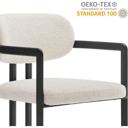 Bullock Barrel Dining Chair by Evans & Londeen. Made from fabric, metal in a unique style.