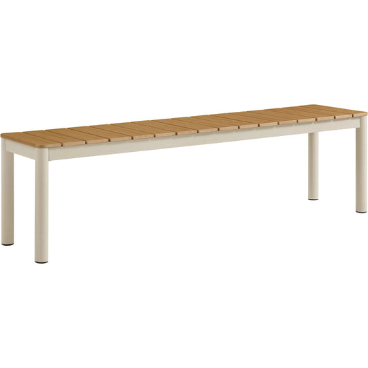 Tama Outdoor Aluminum Bench with Faux Wood Top by Evans & Londeen in natural. Made from aluminum in a unique style.
