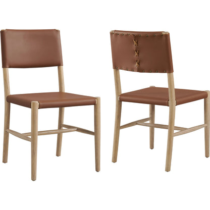 Greenville Wood Vegan Dining Side Chairs (Set of 2) by Evans & Londeen in natural. Made from vegan leather in a traditional style.