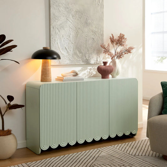 Burr Fluted and Scalloped Sideboard Storage Cabinet by Evans & Londeen. Made from unique in a unique style.