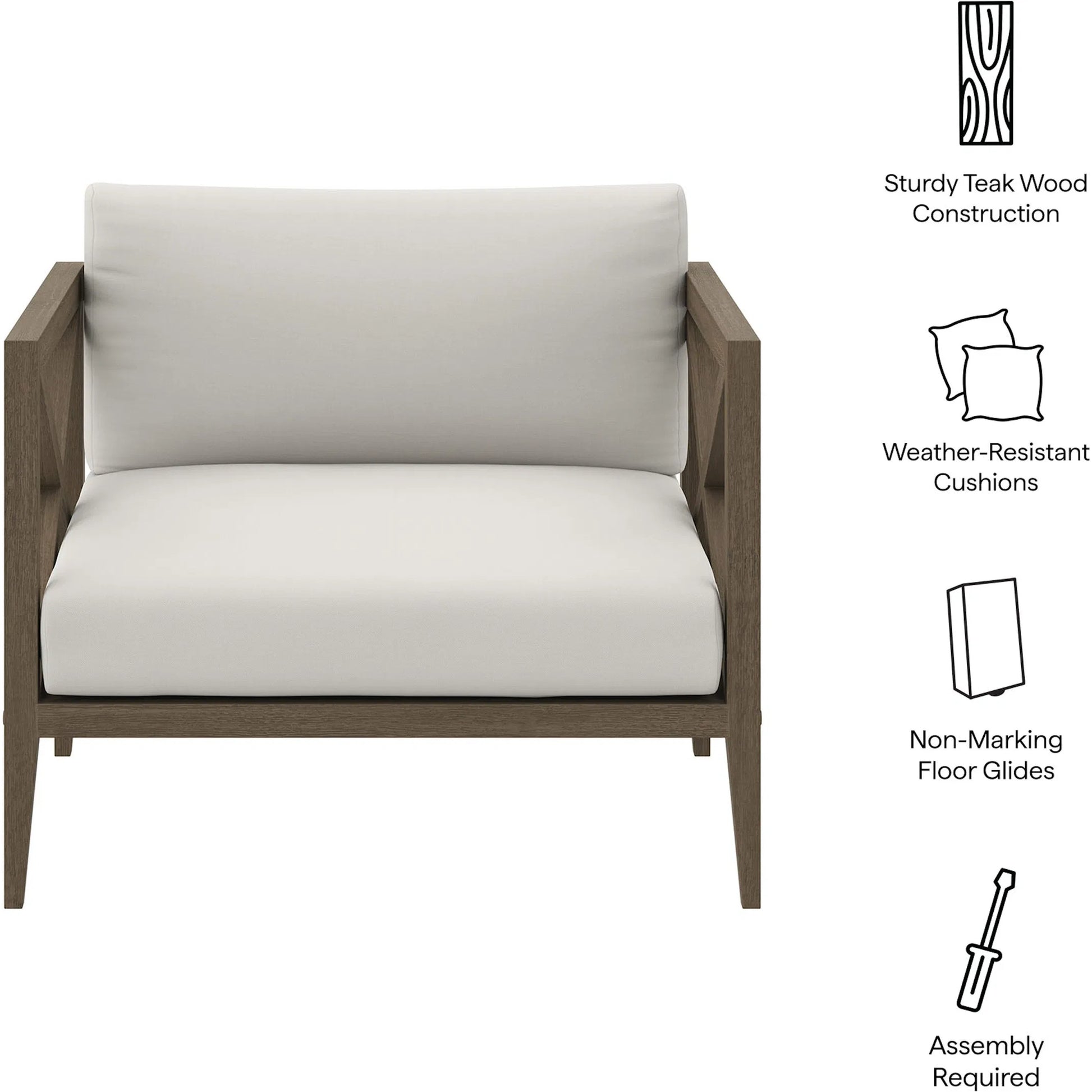 Galt Teak Armchair by Evans & Londeen in weathered gray white. Made from teak in a transitional style.