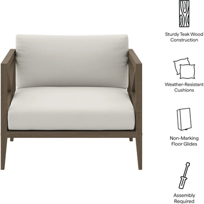 Galt Teak Armchair by Evans & Londeen in weathered gray white. Made from teak in a transitional style.