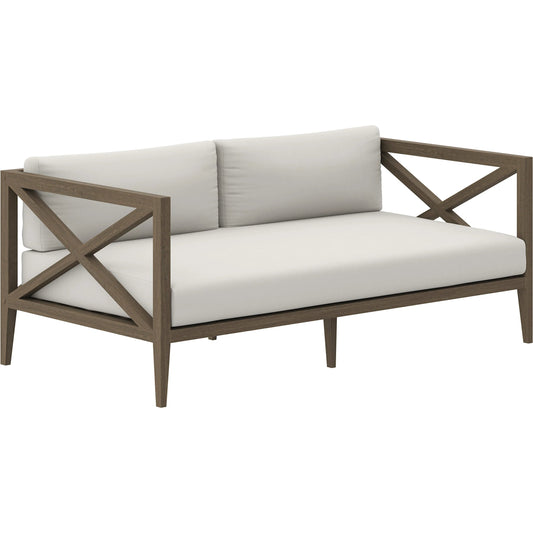 Galt Teak Loveseat by Evans & Londeen in weathered gray white. Made from teak in a transitional style.