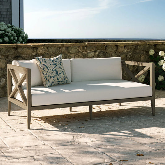 Galt Teak Loveseat by Evans & Londeen in weathered gray white. Made from teak in a transitional style.