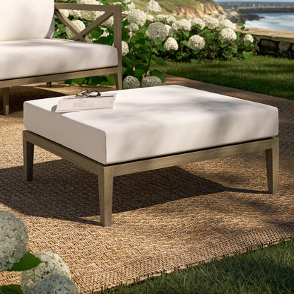 Galt Teak Ottoman by Evans & Londeen in weathered gray white. Made from teak in a transitional style.