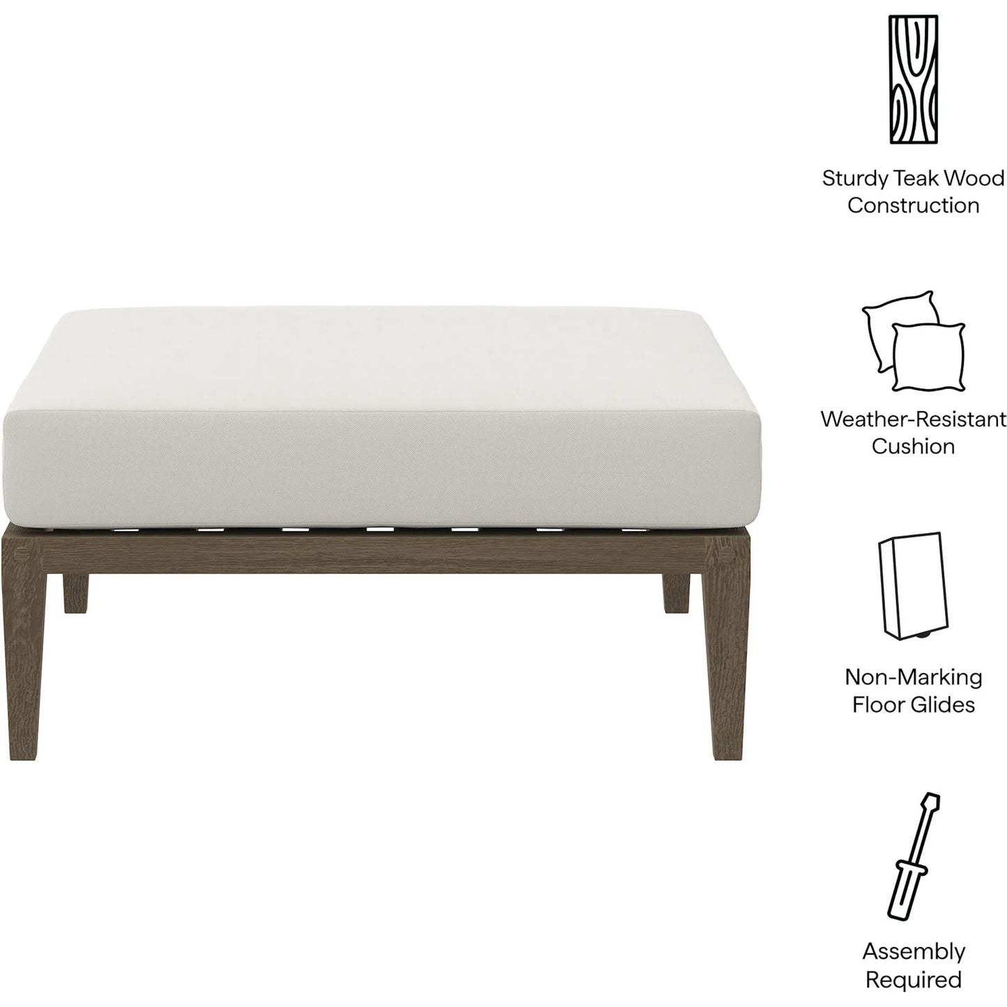 002 SI-2453464 | Closeup | Galt Teak Ottoman by Evans & Londeen in weathered gray white. Made from teak in a transitional style.
