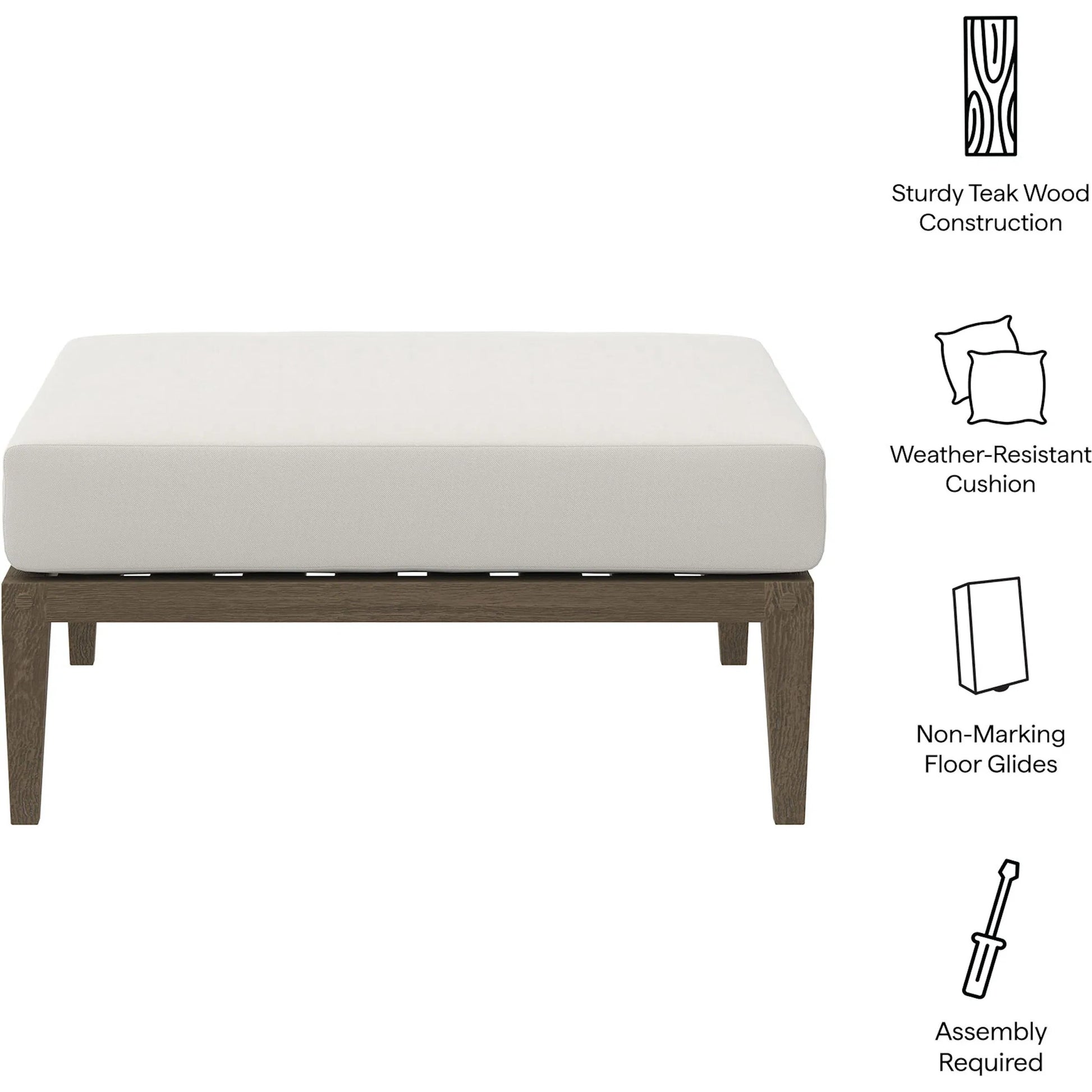 Galt Teak Ottoman by Evans & Londeen in weathered gray white. Made from teak in a transitional style.