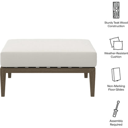 Galt Teak Ottoman by Evans & Londeen in weathered gray white. Made from teak in a transitional style.