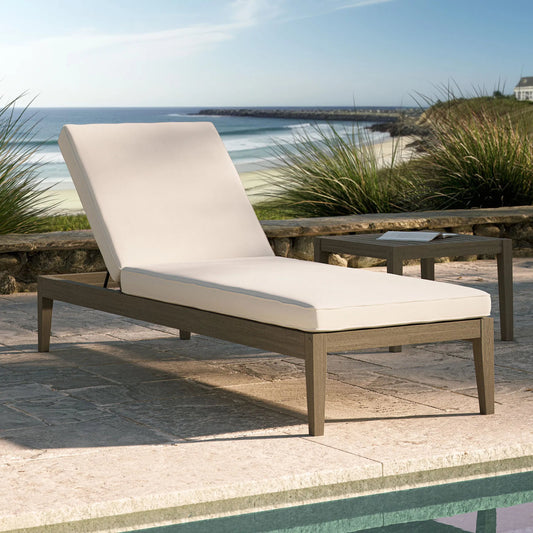 Galt Teak Chaise Lounge by Evans & Londeen in weathered gray white. Made from teak in a transitional style.