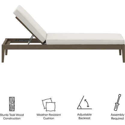 Galt Teak Chaise Lounge by Evans & Londeen in weathered gray white. Made from teak in a transitional style.