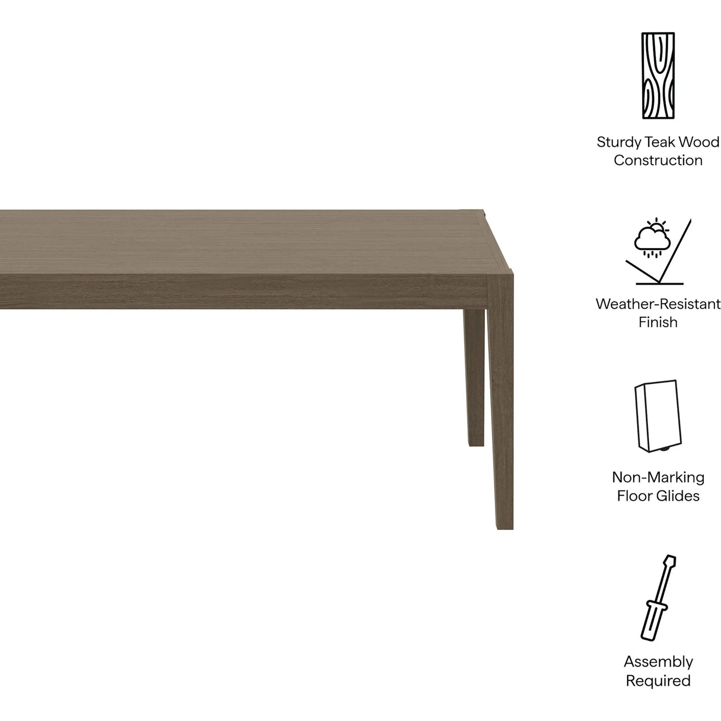 002 SI-2453466 | Closeup | Galt 83" Rectangular Teak Dining Table by Evans & Londeen in weathered gray. Made from teak in a modern style.