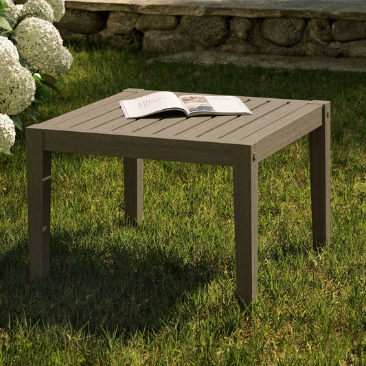Galt Square Teak Side Table by Evans & Londeen in weathered gray. Made from teak in a transitional style.
