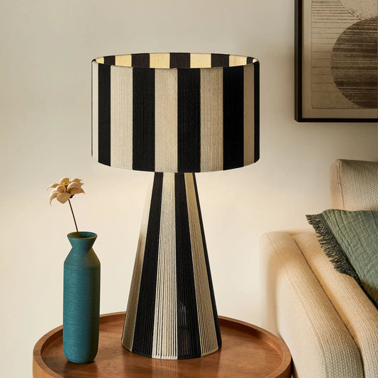 Highland Handwoven Cotton Thread Striped Table Lamp by Evans & Londeen. Made from cotton thread in a rustic style.