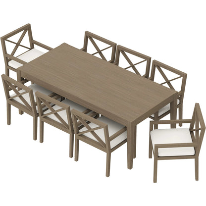 Galt 9-Piece Teak Wood Dining Set by Evans & Londeen in weathered gray. Made from teak wood in a transitional style.