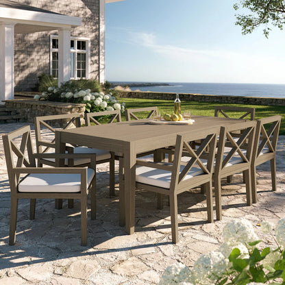 Galt 9-Piece Teak Wood Dining Set by Evans & Londeen in weathered gray. Made from teak wood in a transitional style.