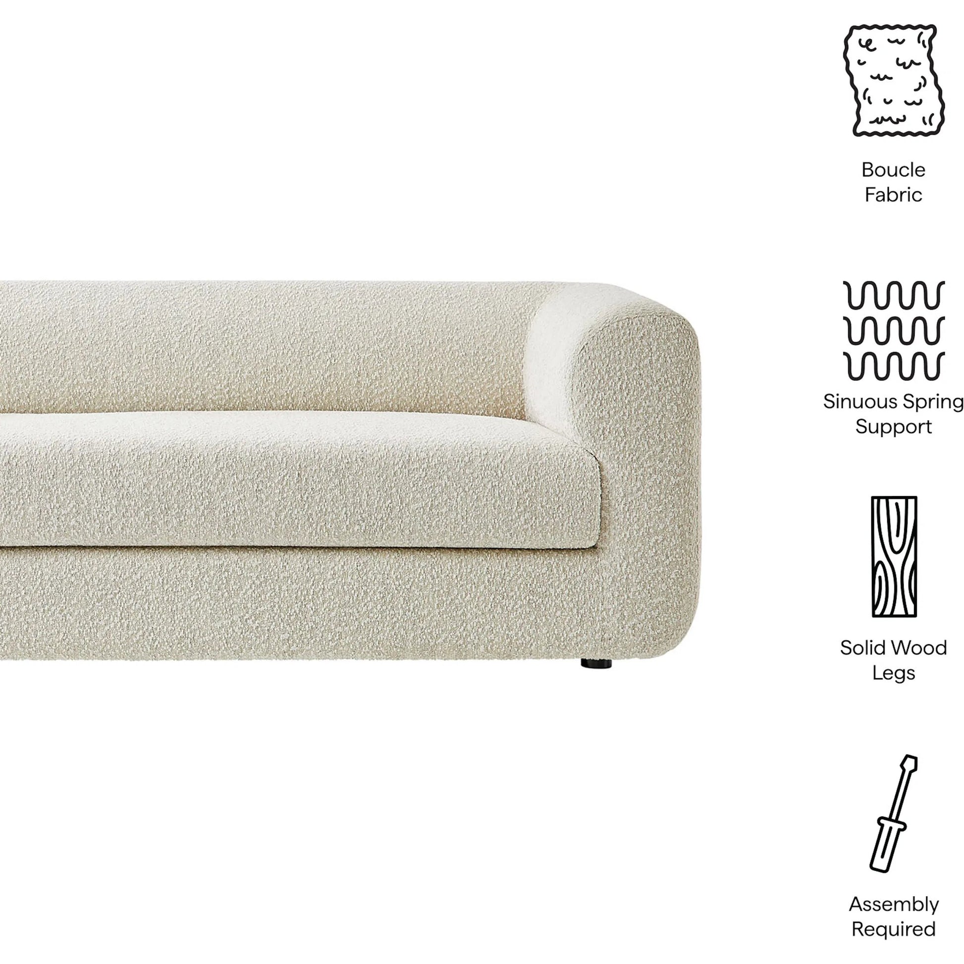 Pipestone 89" Boucle Sofa by Evans & Londeen in pearl. Made from boucle upholstered in a transitional style.
