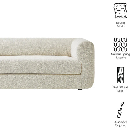 Pipestone 89" Boucle Sofa by Evans & Londeen in pearl. Made from boucle upholstered in a transitional style.