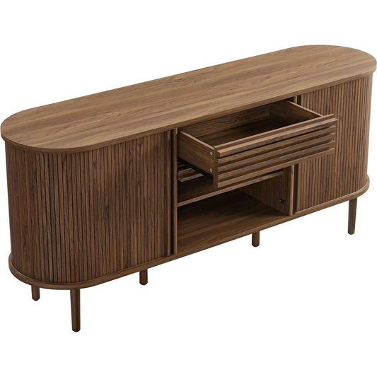 Bond 67" Fluted Oval Sideboard Cabinet by Evans & Londeen in walnut. Made from unique in a transitional style.