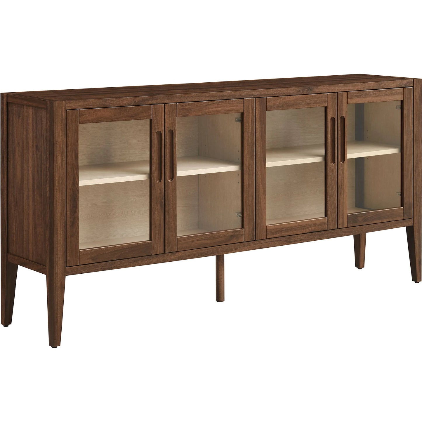 001 SI-2453539 | Primary Silo | Arecibo 72" Glass Door Sideboard Storage Display Cabinet by Evans & Londeen in walnut. Made from glass door in a traditional style.
