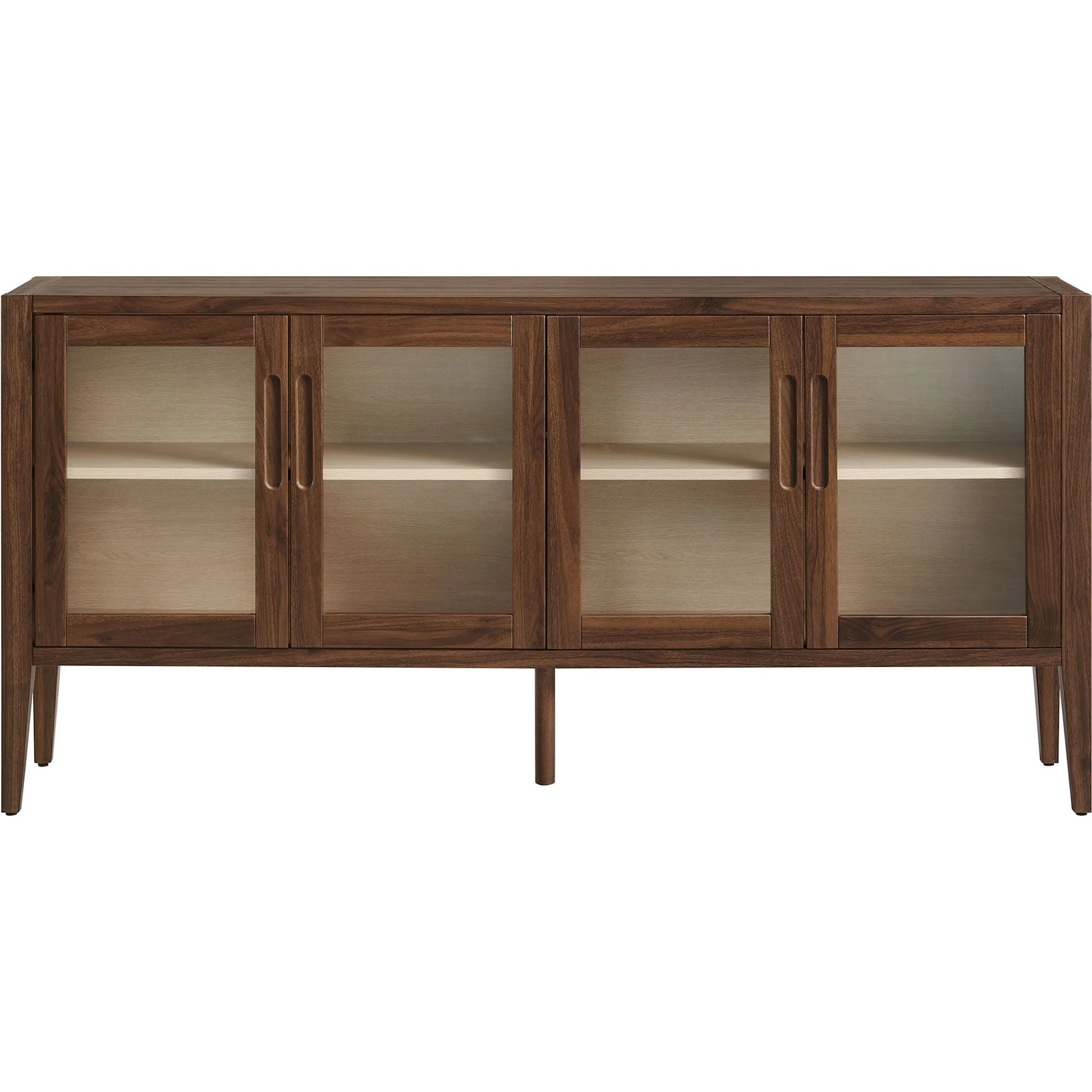 Arecibo 72" Glass Door Sideboard Storage Display Cabinet by Evans & Londeen in walnut. Made from glass door in a traditional style.