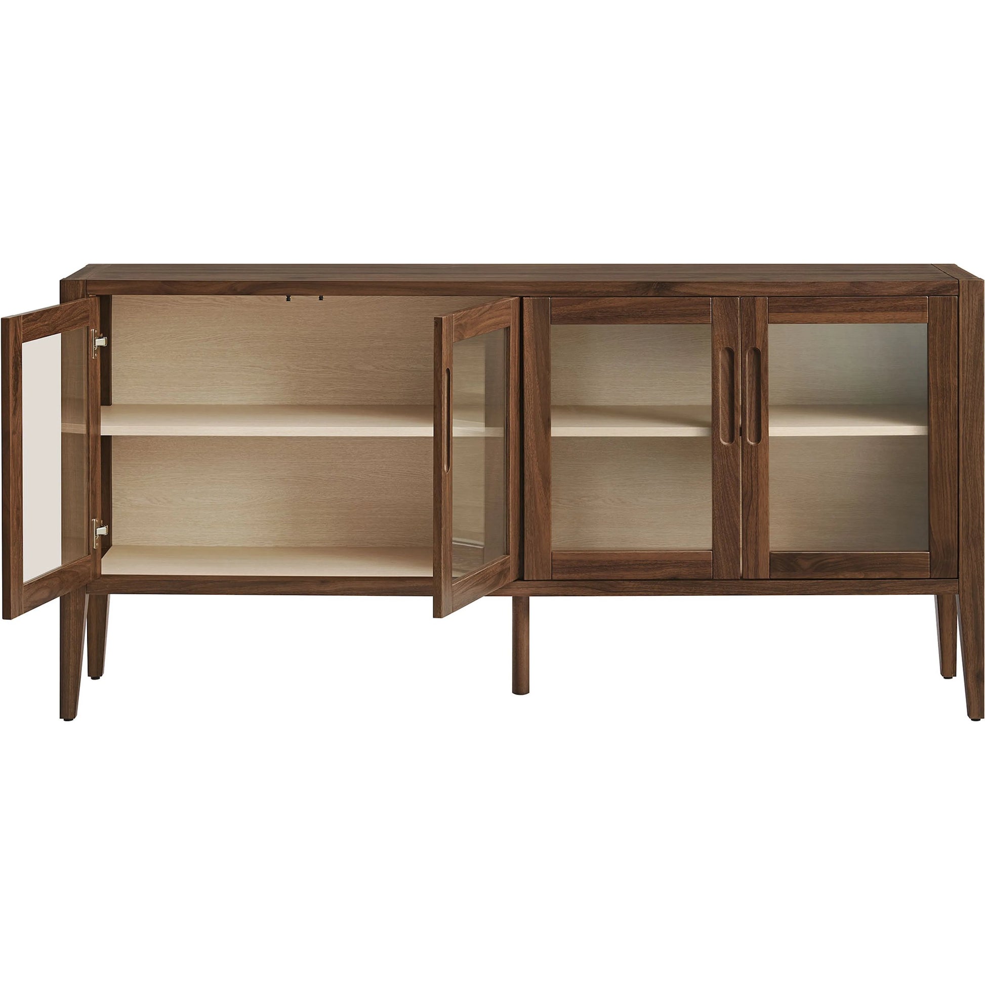 Arecibo 72" Glass Door Sideboard Storage Display Cabinet by Evans & Londeen in walnut. Made from glass door in a traditional style.