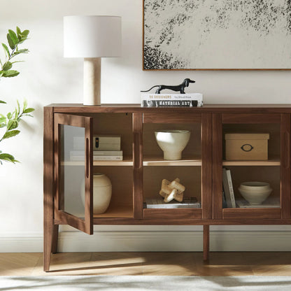 Arecibo 72" Glass Door Sideboard Storage Display Cabinet by Evans & Londeen in walnut. Made from glass door in a traditional style.