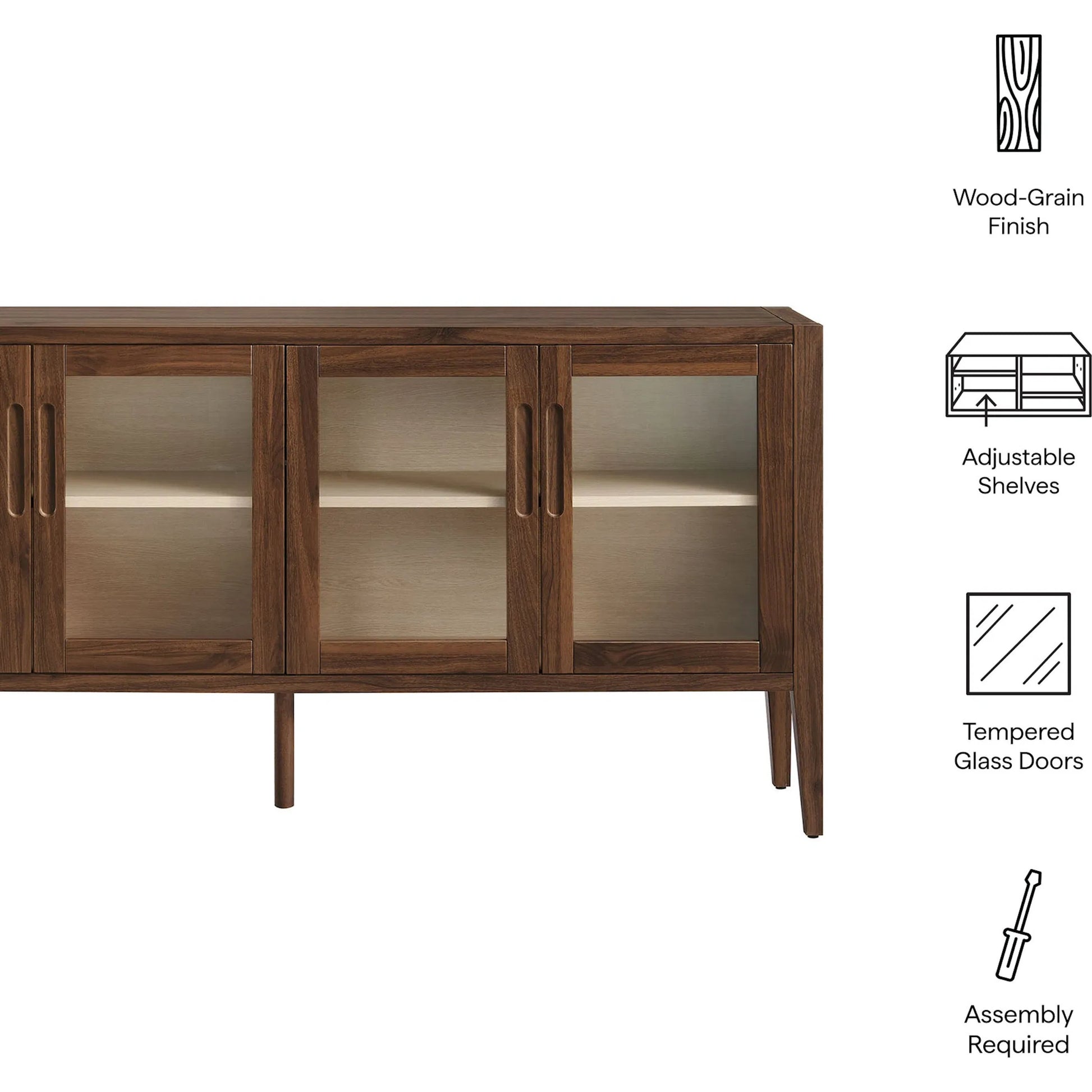 Arecibo 72" Glass Door Sideboard Storage Display Cabinet by Evans & Londeen in walnut. Made from glass door in a traditional style.