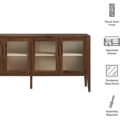 Arecibo 72" Glass Door Sideboard Storage Display Cabinet by Evans & Londeen in walnut. Made from glass door in a traditional style.