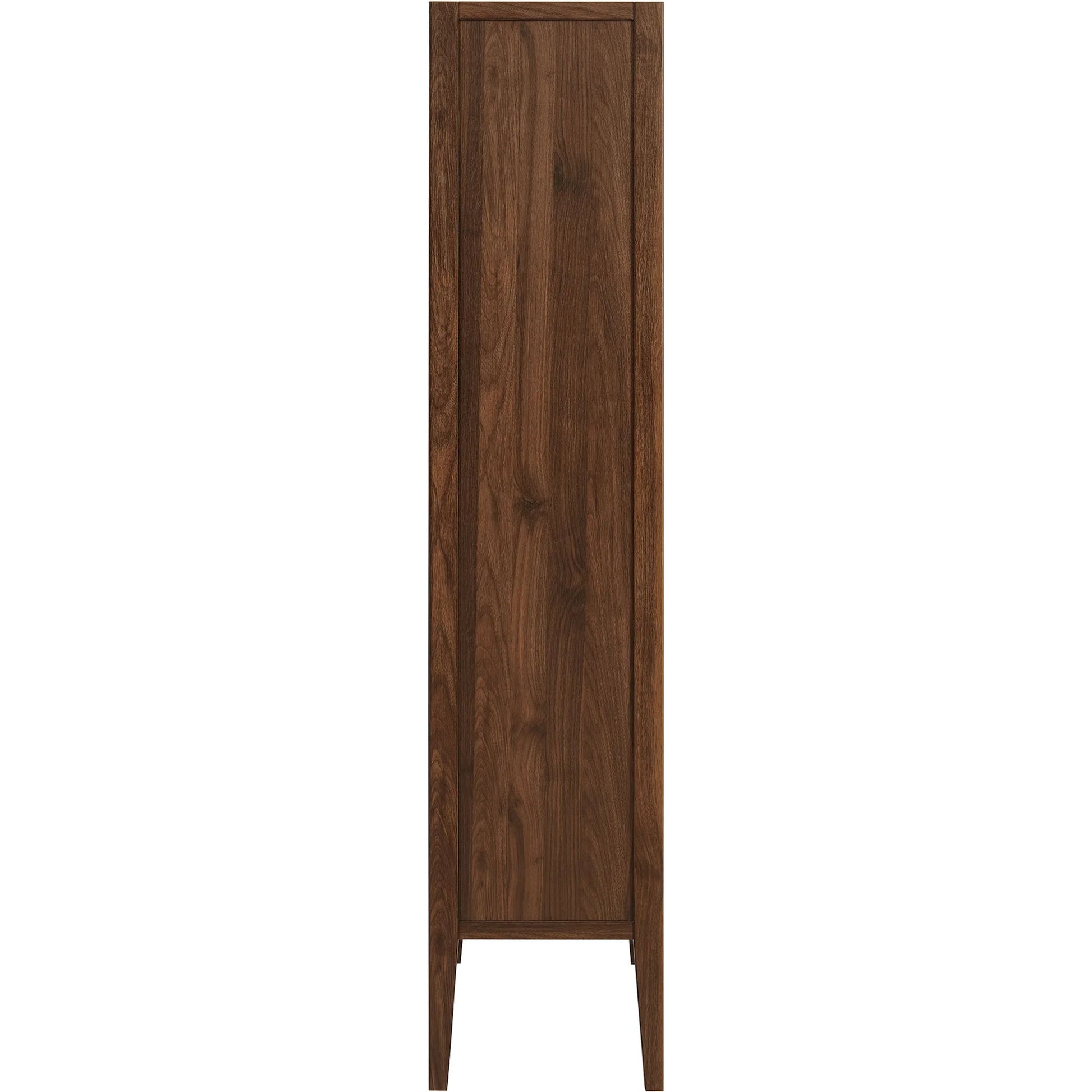Arecibo 71" Glass Door Tall Display Storage Cabinet by Evans & Londeen in walnut. Made from glass door in a traditional style.